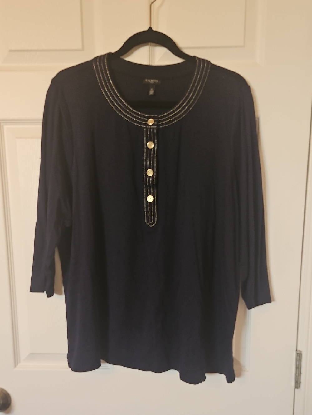 Talbots Navy Long-Sleeve Henley with Gold Buttons